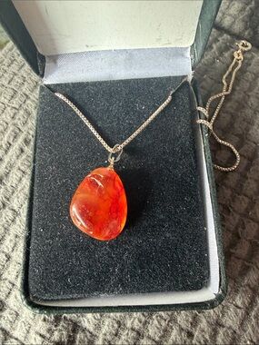 Vibrant Carnelian Pendant Necklace on Sterling Silver Chain